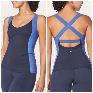 LULULEMON Long Breath 2-In-1 Strappy Tank Top w/Pads Blue Sz 4